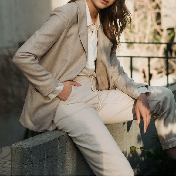 Vince Single Breasted Wool Blazer Heather Oatmeal size - 00 - Picture 7 of 9